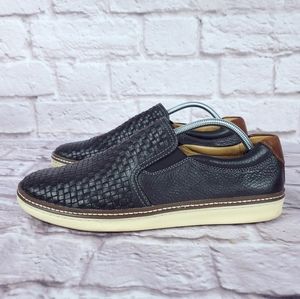 Johnston Murphy McGuffey woven slip on loafers shoes black Size 10.5 sheepskin
